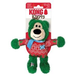 Kong Size M/L Wild Knots Holiday Plush Bear Rope Dog Toy Christmas Red Sweater‎